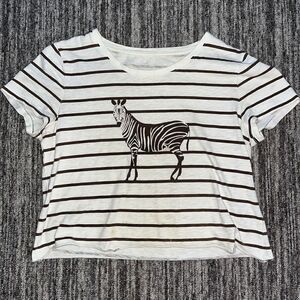 Women’s Grunge Crop Top T Shirt Size Small Brown Zebra Graphic‎ Stripe Stains